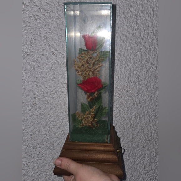 vintage Lifesake Flowers music box featuring preserved real roses in a glass - Picture 2 of 3